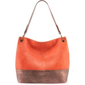 Women A-orange/Broze Imported Zipper Ladies Shoulder Handbags with Back Pocket